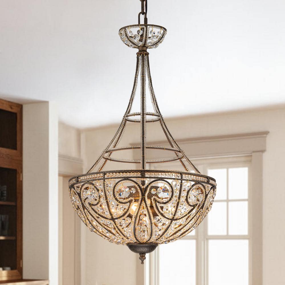 HUOKU Iridescent 15 in. 4-Light Antique Rust Convertible Semi