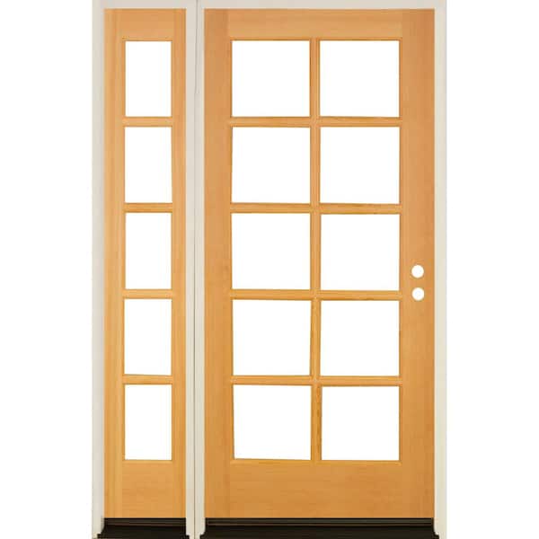 Krosswood Doors 50 in. x 80 in. French RH Full Lite Clear Glass Natural Stain Hemlock Prehung Front Door with LSL