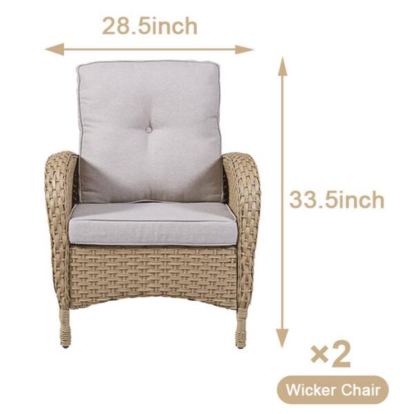 Wicker Yellow Outdoor Patio Flat Handrail Lounge Chair with CushionGuard Cushions in Beige 2 Piece