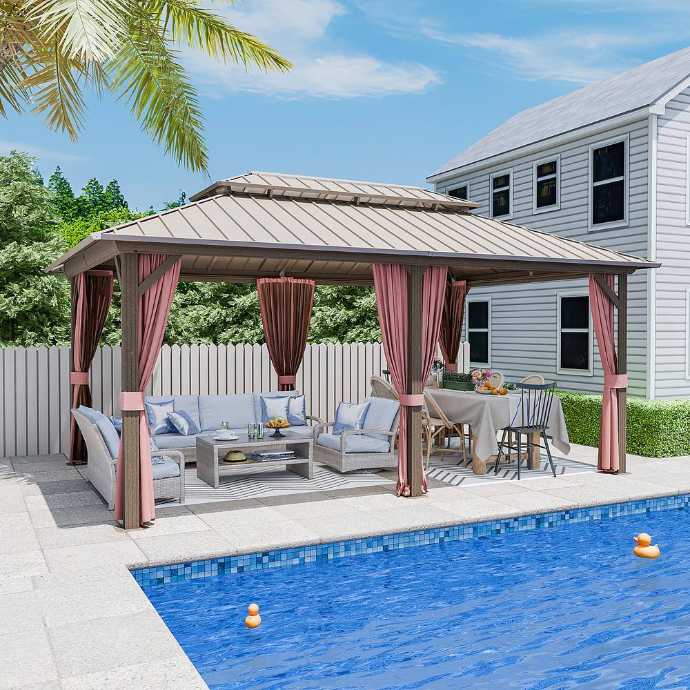 EAGLE PEAK 12x18 Brown Aluminum Frame Gazebo with Double Roof