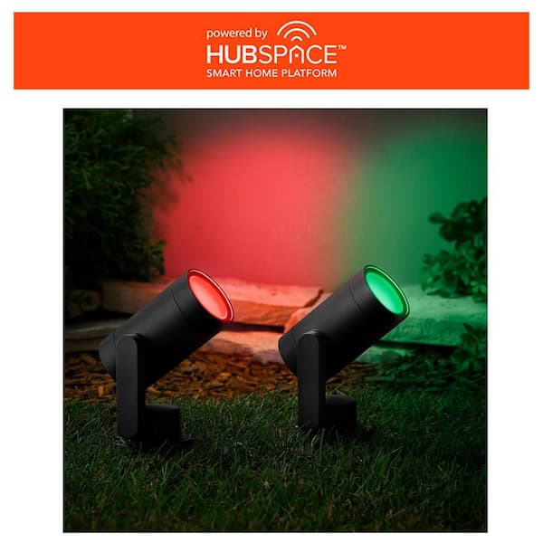 Smart 450 Lumens Black LED Color Changing Low Voltage Outdoor Spotlight Powered by Hubspace (3-Pack)
