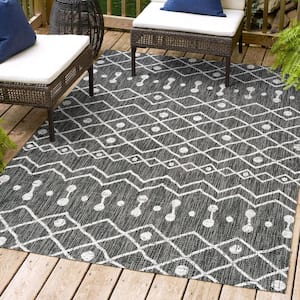 Nokat Modern Bohemian Black/Ivory 8 ft. x 10 ft. Indoor/Outdoor Area Rug