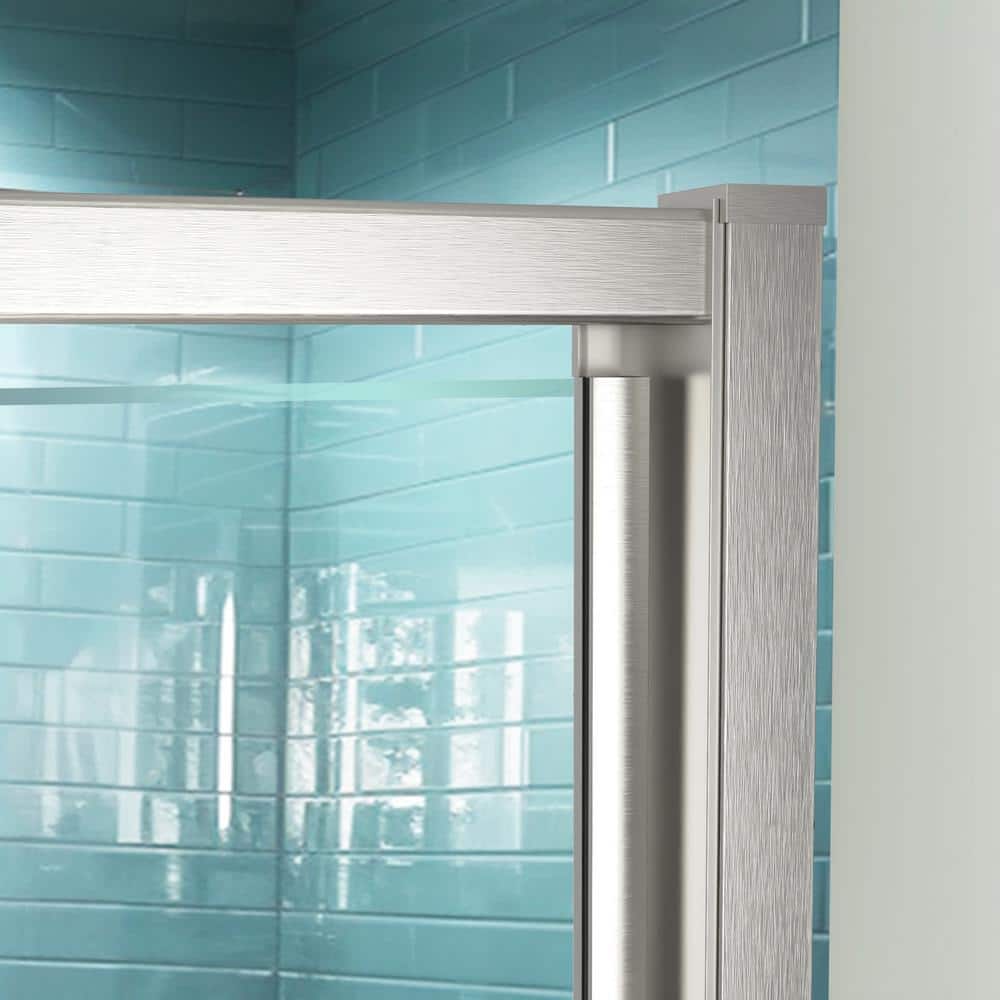 Brushed Nickel Semi-Frameless Pivot Shower Door with Clear Glass
