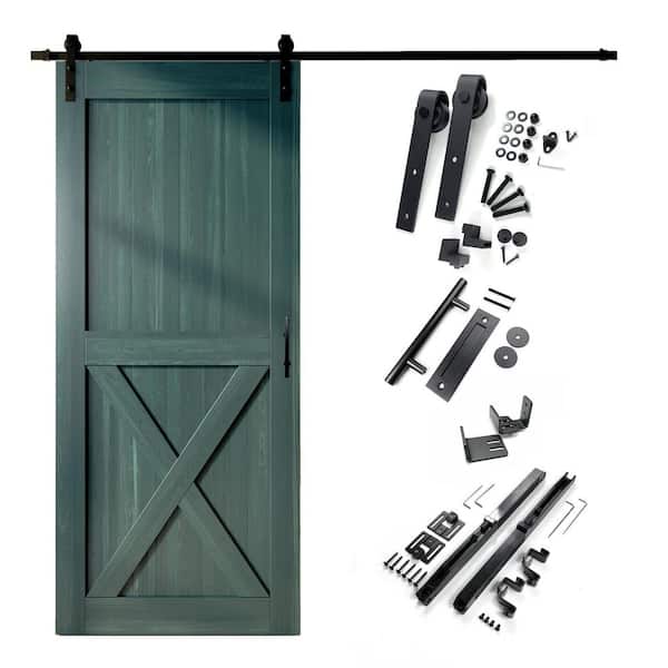 HOMACER 54 in. x 84 in. X-Frame Royal Pine Solid Pine Wood Interior Sliding Barn Door with Hardware Kit, Non-Bypass