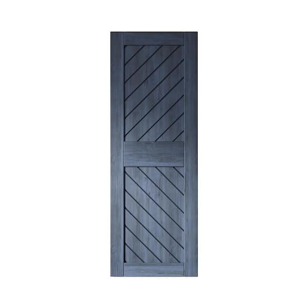 HOMACER XT3 26 in. x 84 in. C-Panel Solid Core Navy Slanted Stripe Design Pine Wood Interior Sliding Barn Door Slab