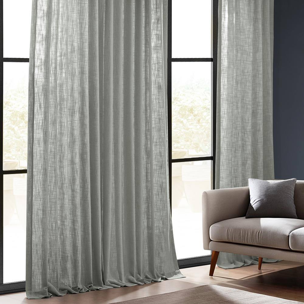 Ash Grey Light-Filtering Faux Linen Rod Pocket Curtain Panel