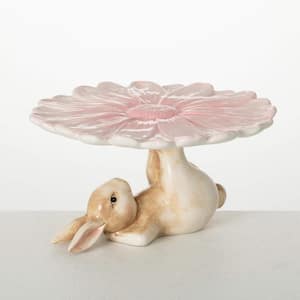 8 in. Ceramic Bunny And Flower Riser