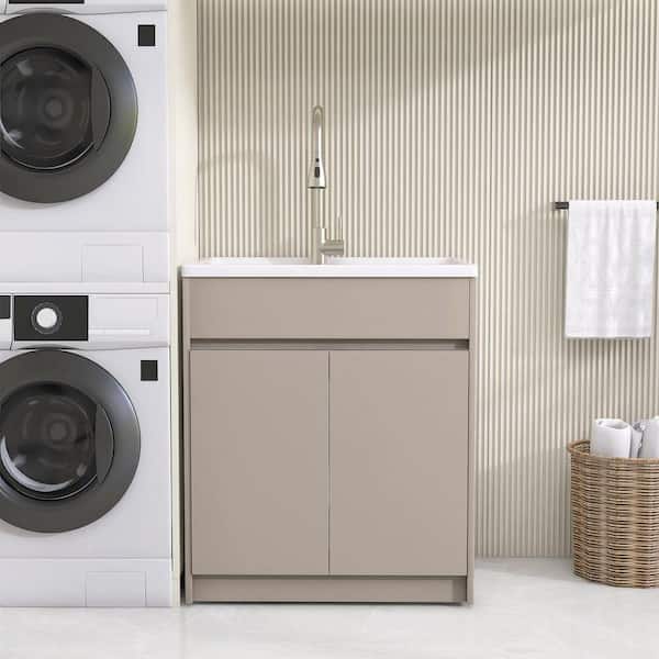 30 in. W x 22 in. D Solid Surface Drop-In Laundry/Utility Sink and Cabinet without  Faucet and Drain in Light Beige