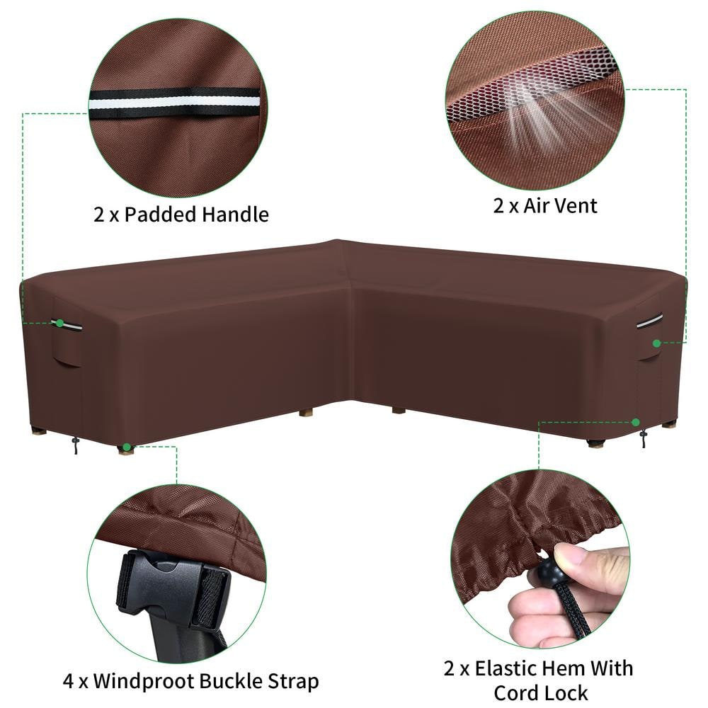 Brown Waterproof V-Shaped Outdoor Sectional Sofa Cover
