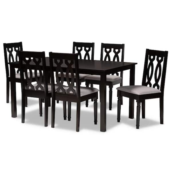Baxton Studio Cherese 7-Piece Grey and Dark Brown Dining Set