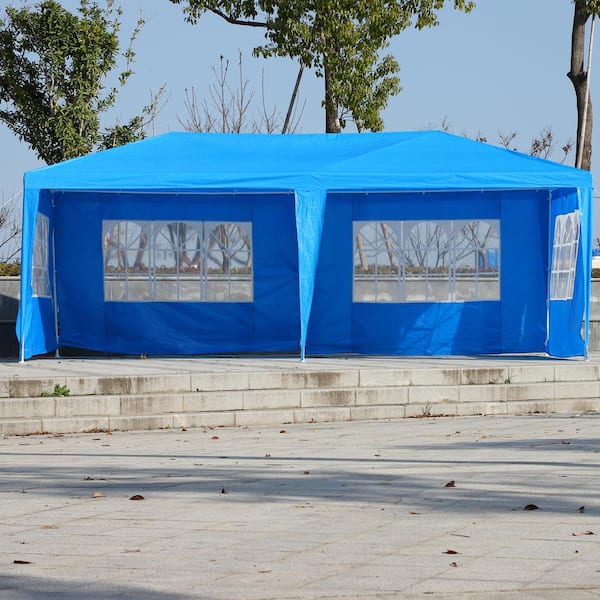 Outsunny 10' x 20' Gazebo Canopy Party Tent w/ 4 Removable Side Walls Blue