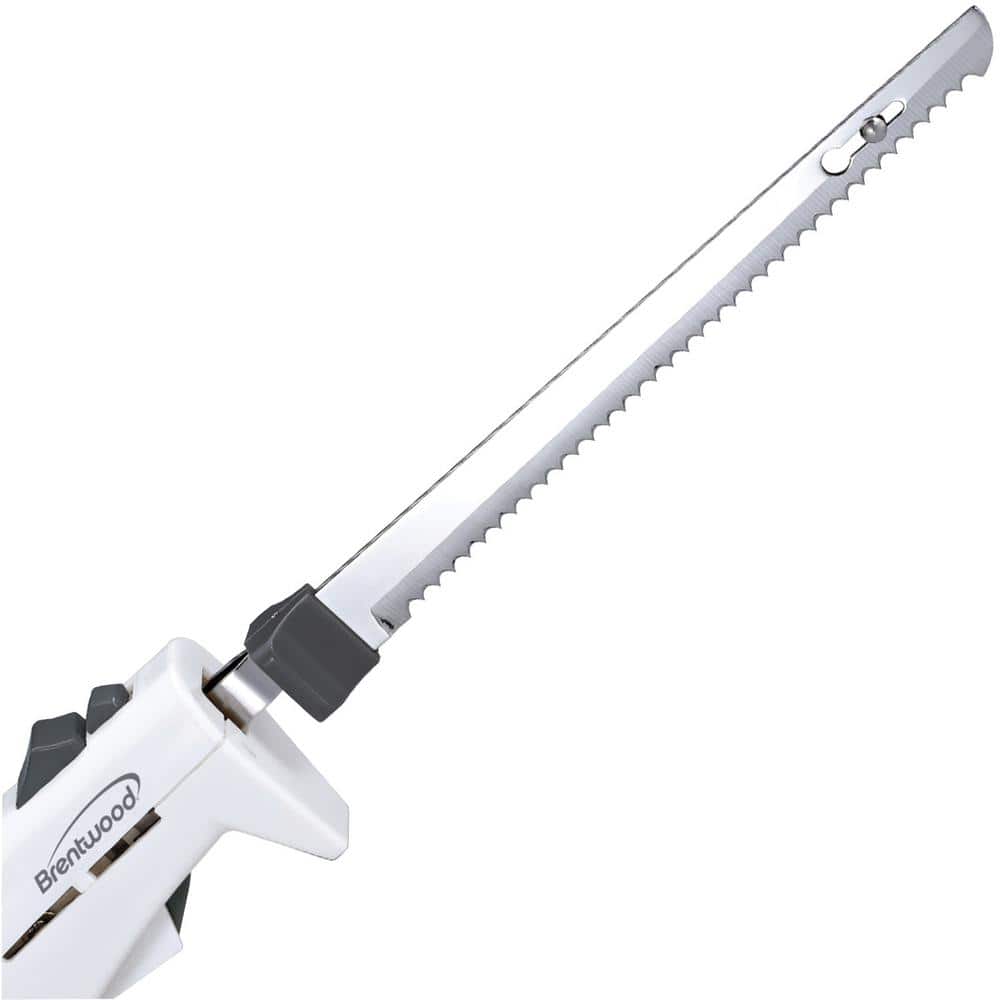 Brentwood 7-Inch White Electric Carving Knife with Stainless Steel Blades