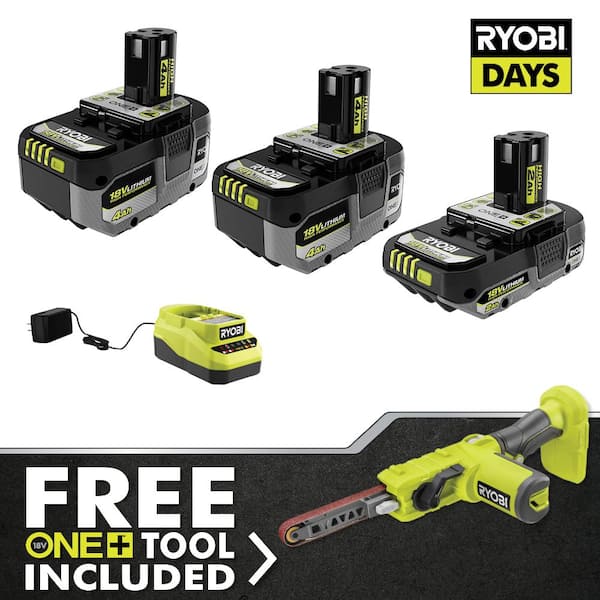 RYOBI ONE+ 18V Cordless 1/2 in. x 18 in. File Sander Kit with (2) 4.0 Ah Batteries, 2.0 Ah Battery, and Charger