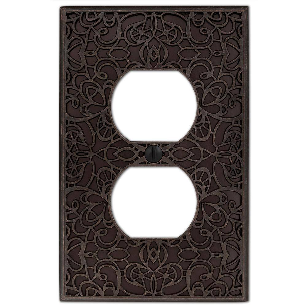 AMERELLE Imperial Bead 1 Gang Rocker Metal Wall Plate - Tumbled Aged Bronze Amerelle Rocker Light Switch Plates 74r4az 64 300