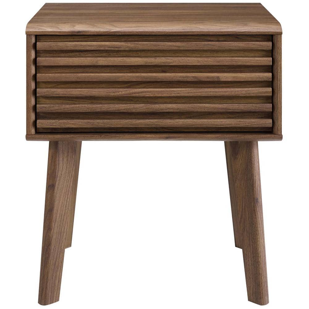 Walnut Grain Laminate Mid-Century Modern End Table Nightstand