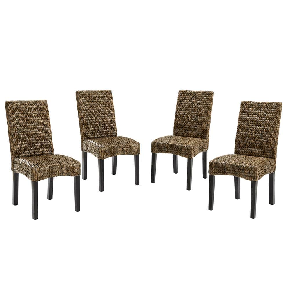 Edgewater High-Back Seagrass & Wood Dining Chair Set, Brown