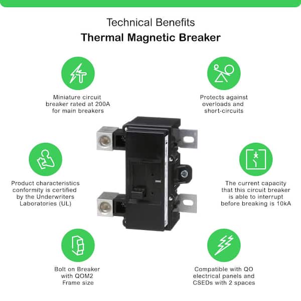 QO 200 Amp 22k AIR QOM2 Frame Size Main Circuit Breaker for QO and Homeline Load Centers