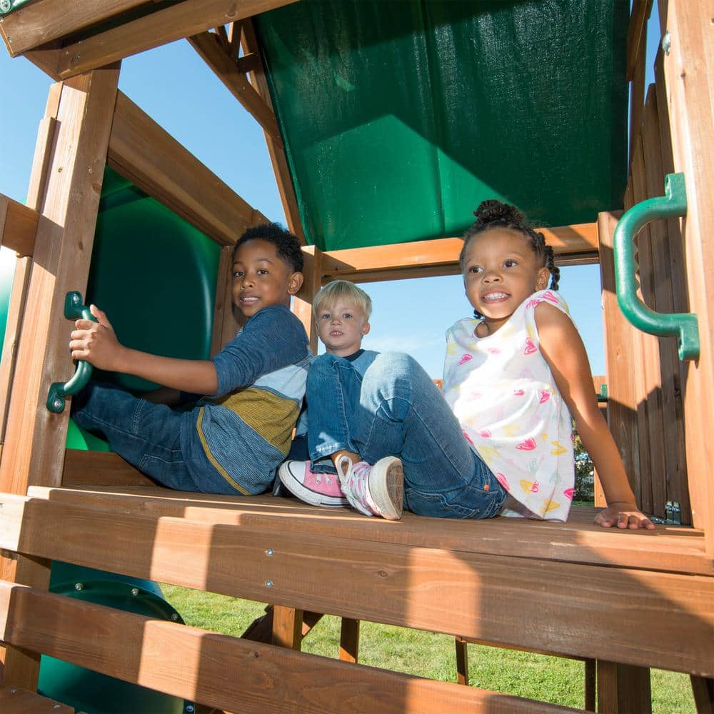 Tellico Terrace Wooden Swing Set with Tube and Wave Slides
