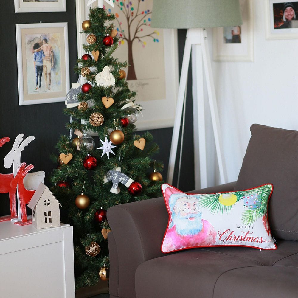 Christmas 12" X 20" Red and White Christmas Polyester Pillow Cover
