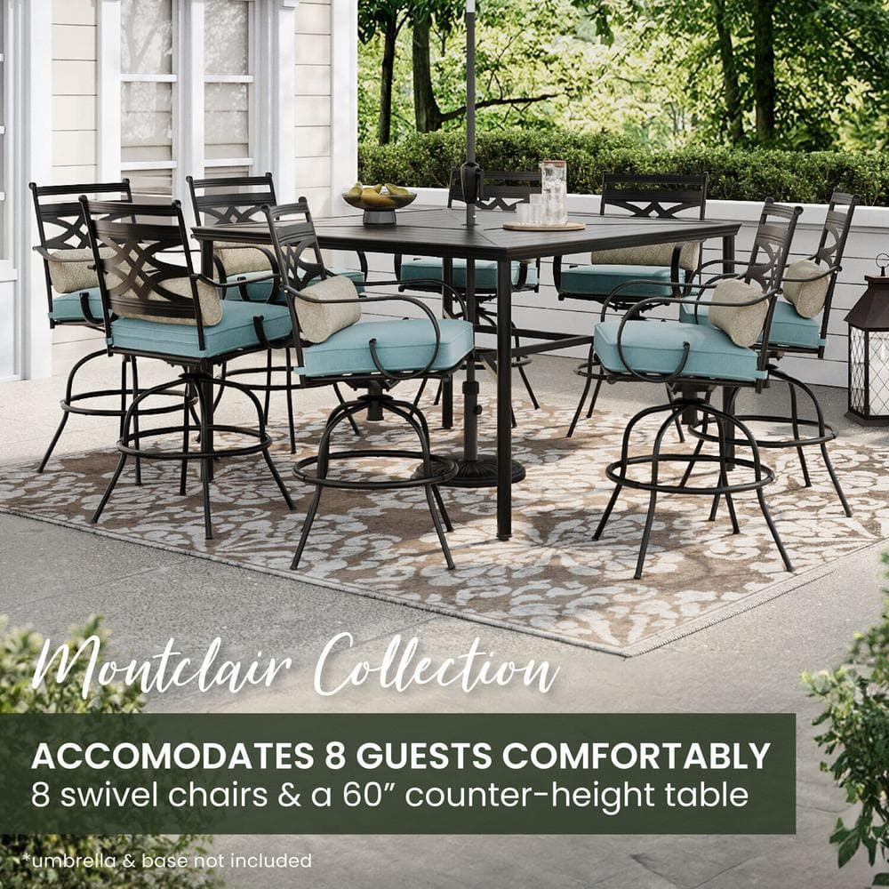 Montclair 9-Piece Ocean Blue High-Dining Patio Set with Swivel Chairs