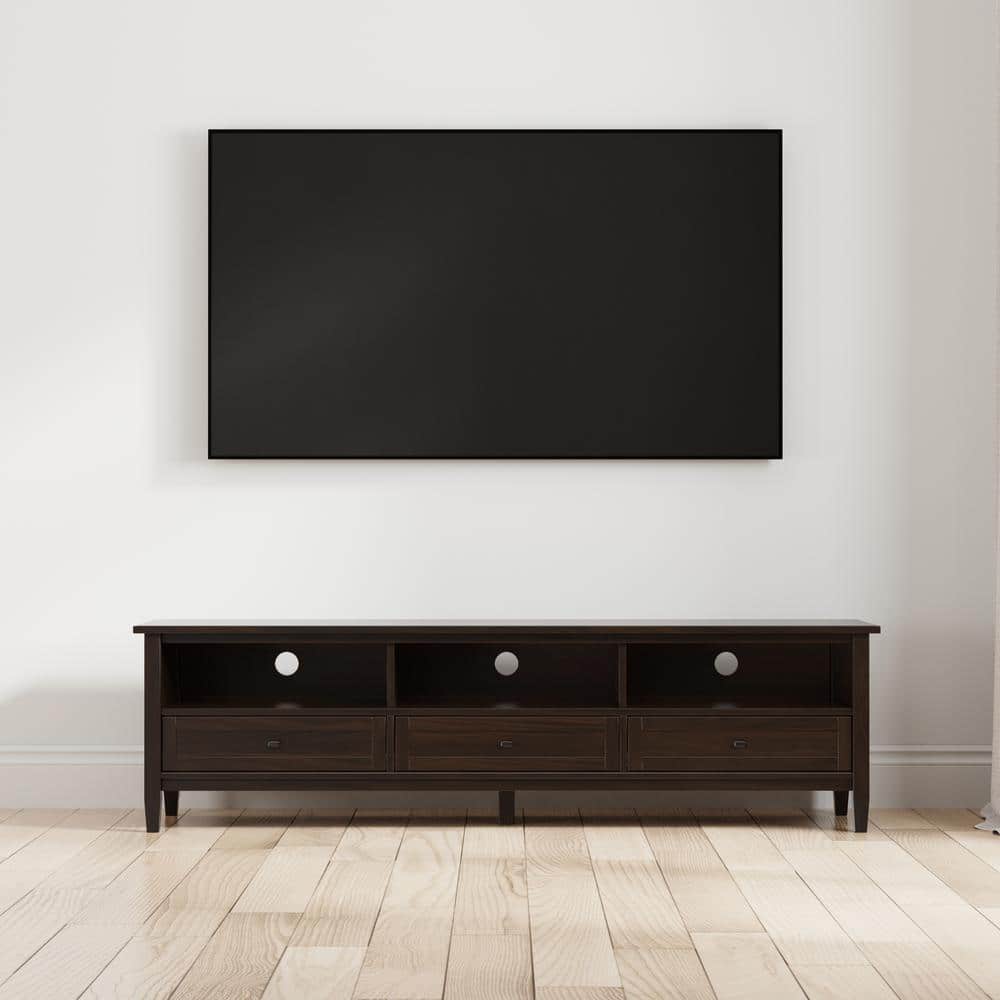 Tobacco Brown Solid Wood 72" TV Media Stand with Cabinet