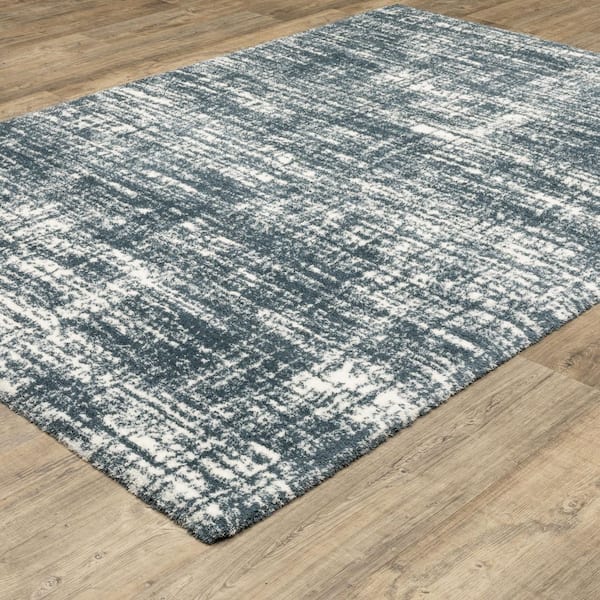 Gale Blue/Ivory 8 ft. x 11 ft. Abstract Etched Lines Gridwork Polyester Indoor Area Rug