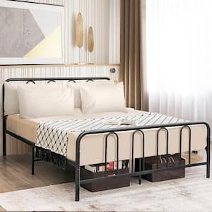 Black Metal Frame Full Size Platform Bed with Headboard and Footboard