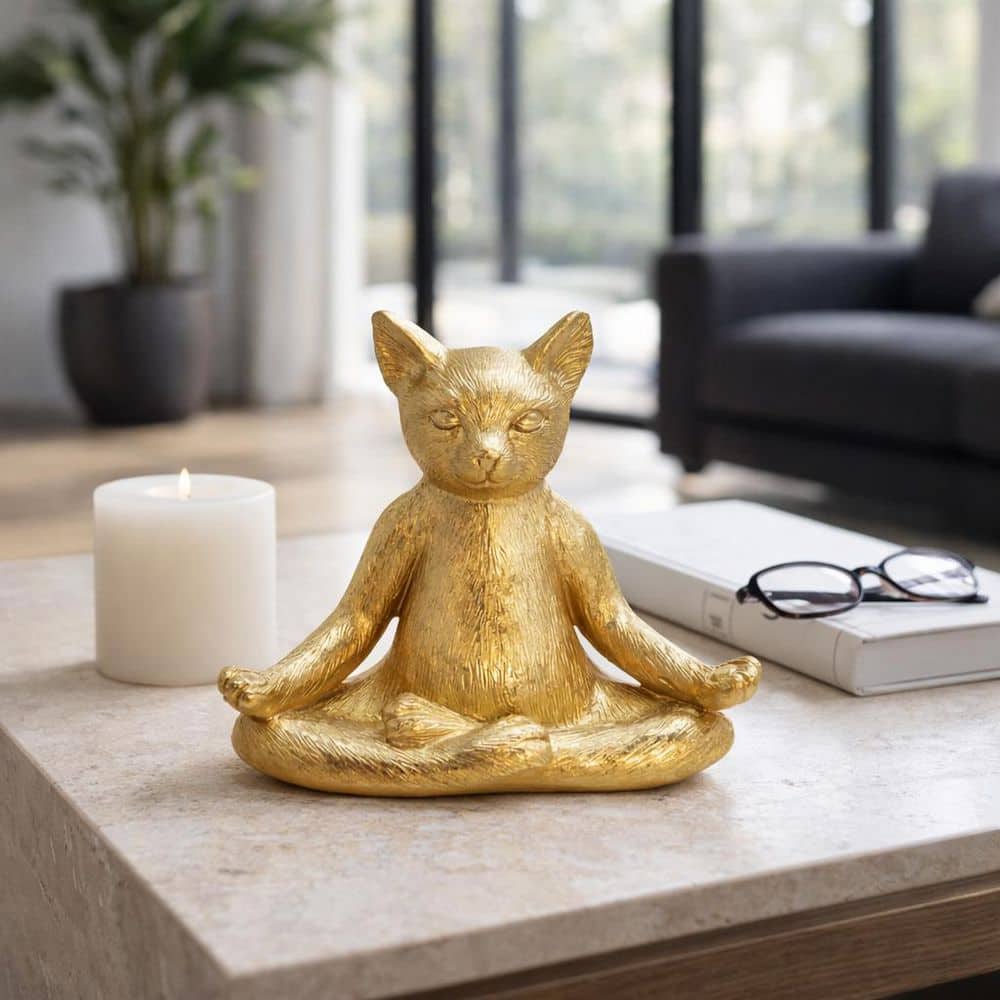 Liv & Skye Gold 8 in. x 7 in. Resin Creative Thinker Yoga Cat