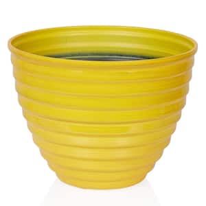 12 in. Yellow Ribbed Plastic Planter