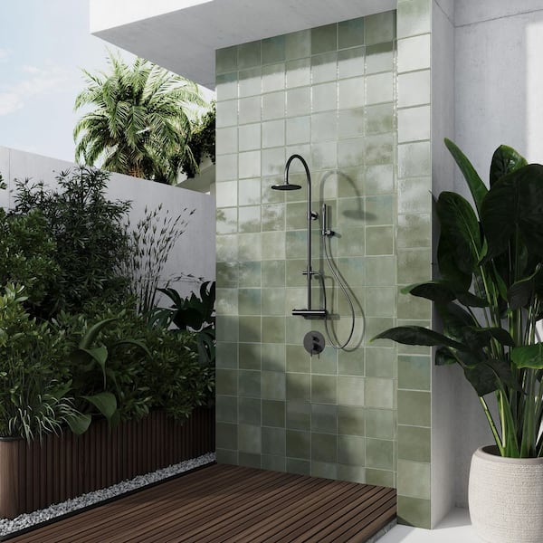 Cadence 8 in. x 8 in. Glossy Dark Moss Green Porcelain Zellige Square Tile (12.49 sq ft/case)-29 Pack