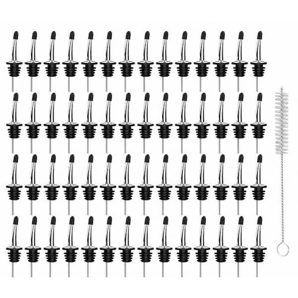60-Piece Black Stainless Steel Pour Spouts for Liquor Bottles Oil Vinegar, Wine, Liquor Bottle Pourers with Dust Caps