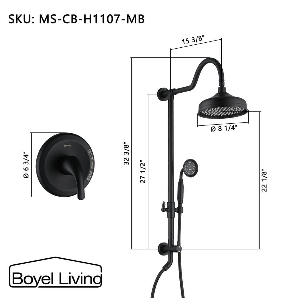 Matte Black Dual Head Rain Shower System with Handheld