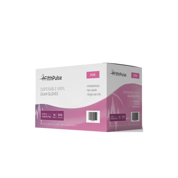 FifthPulse Medium-Vinyl Powder Free-Medical Examination Disposable Gloves in Pink (200-Count)