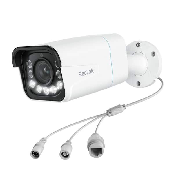 4K 8MP PoE Hardwired Outdoor Bullet Security IP Camera with 5X Optical Zoom, Color Night Vision, White
