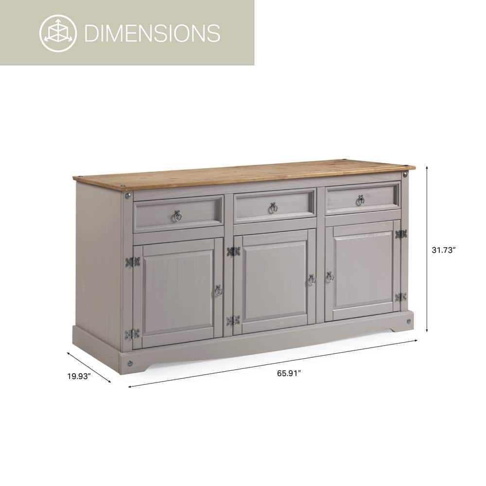 Cottage Series Gray Pine Wood Buffet Sideboard with Storage
