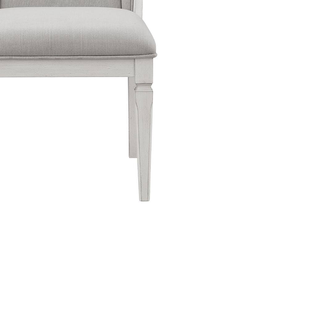 Light Gray Linen Upholstered Side Chair with Weathered White Wood Frame
