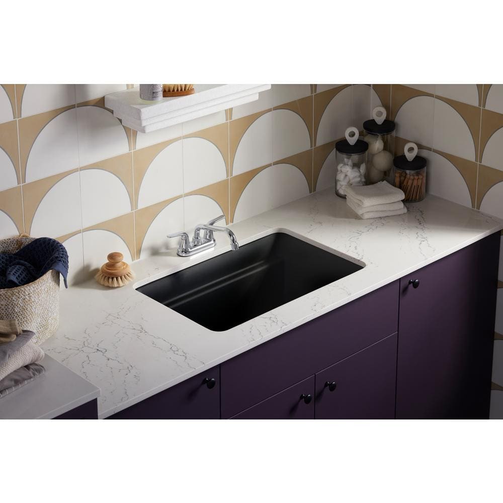 Matte Black Stone Undermount Utility Sink with Accessories