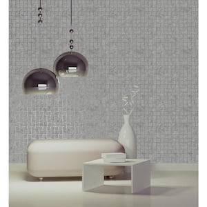 Dagmar Silver Medium Squares Silver Wallpaper Sample