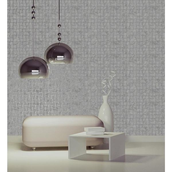 Dagmar Silver Medium Squares Silver Wallpaper Sample
