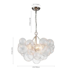 Neuvy 24 in.W 3-Light Nickel Bubble, Crystal Cluster, Globe Chandelier with Swirled Glass Shades for Dining Room