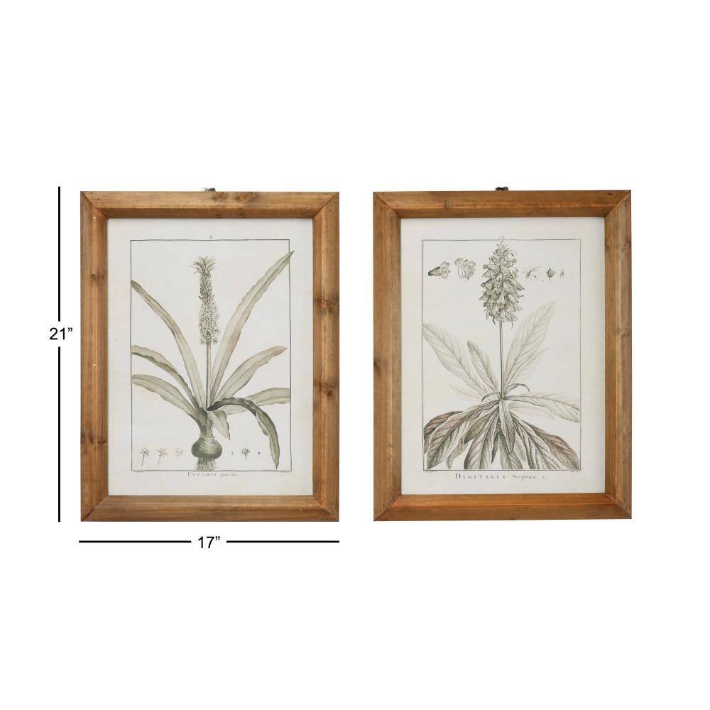 Light Brown and White Botanical Print Wall Art Set