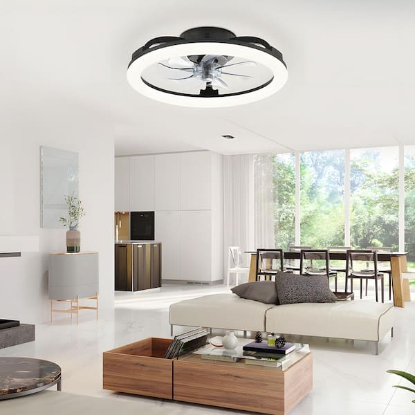 20 in. Smart Indoor Modern Black 6-Speed Low Profile Ceiling Fan with Light and Remote/ App Control