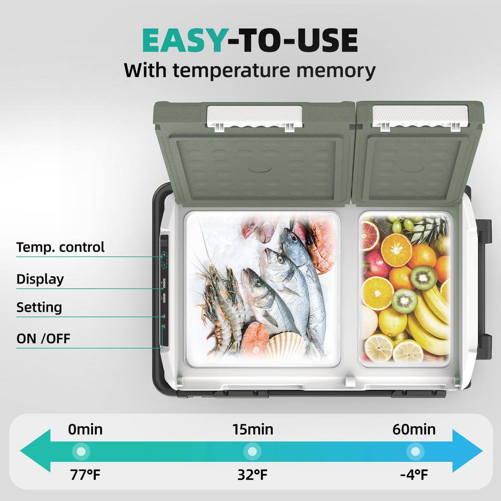 52 Qt Dual Zone Electric Cooler with Handle and Wheels