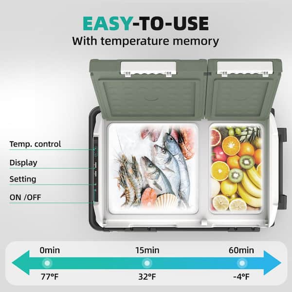 52 Qt. Portable Fridge Car Refrigerator Dual Zone Electric Cooler 12-Volt Compressor Freezer with Handle and Wheels