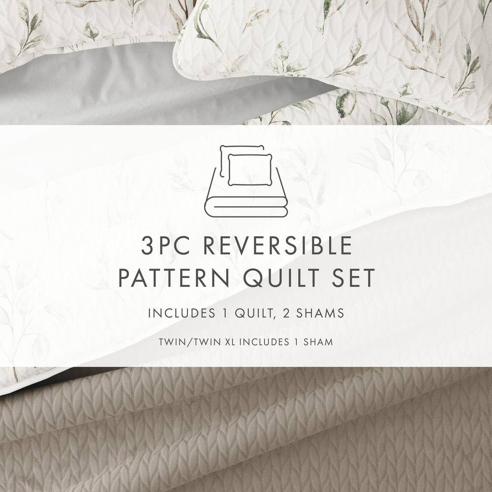 Gray Reversible Microfiber Full Quilt Set with Trim