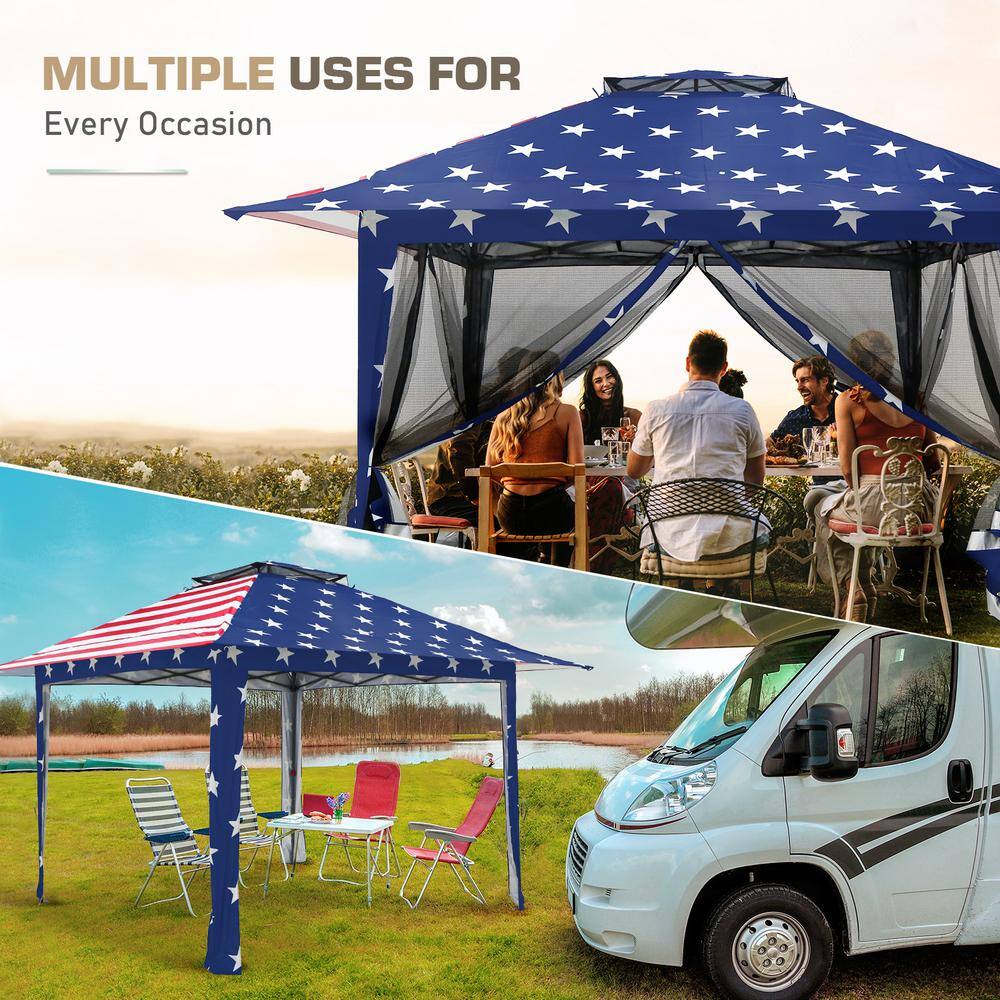 13 ft Brown Steel Patio Gazebo with Clear Roof