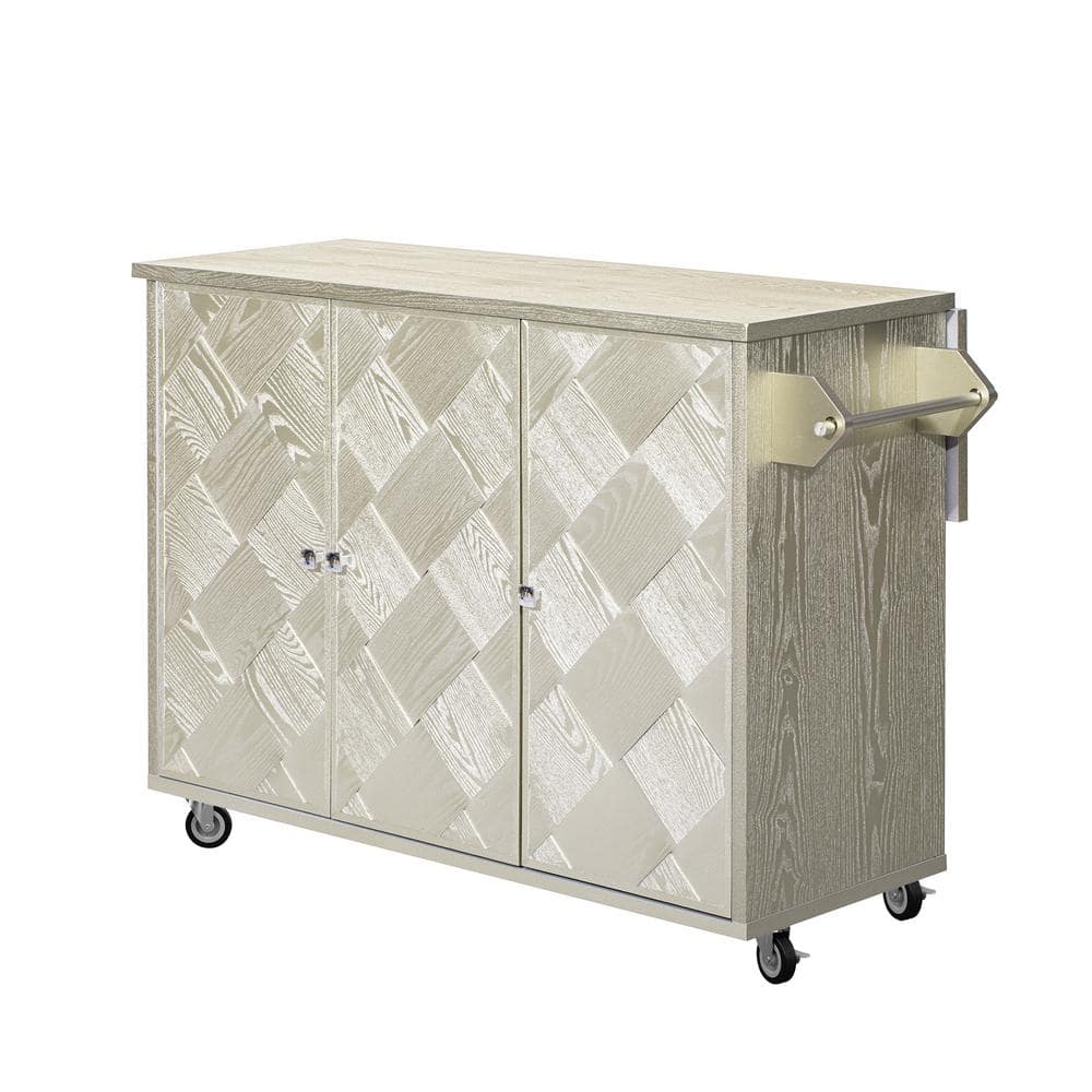 Champagne Wood 51 in. Kitchen Island with Drop Leaf Breakfast Bar Mobile Ki