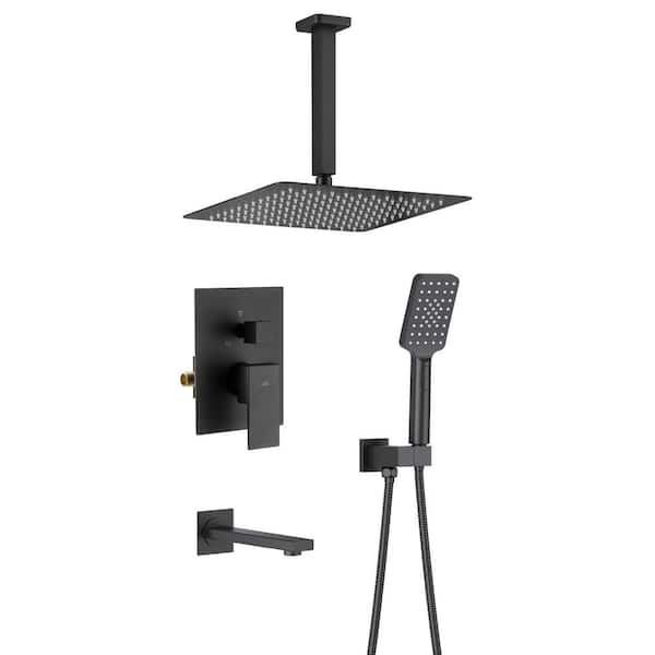 1-Handle 1-Spray Shower Faucet 1.8 GPM with Corrosion Resistant, Pressure Balance Ceiling Mount in Matte Black