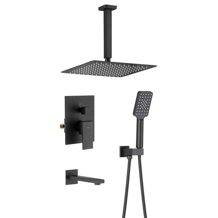 Single Handle 1-Spray Ceiling Mounted 3-Function Shower Faucet 1.8 GPM with Pressure Balance in Matte Black