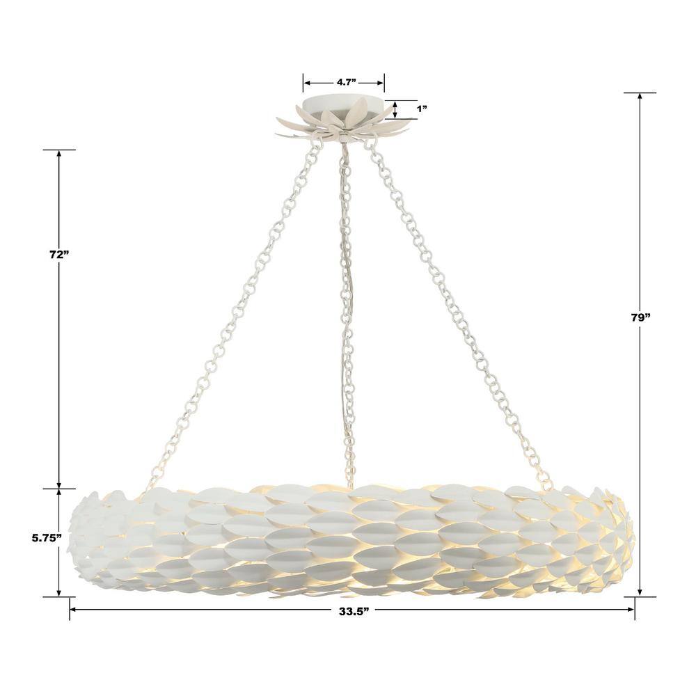 Matte White 8-Light Wrought Iron Leaf Chandelier